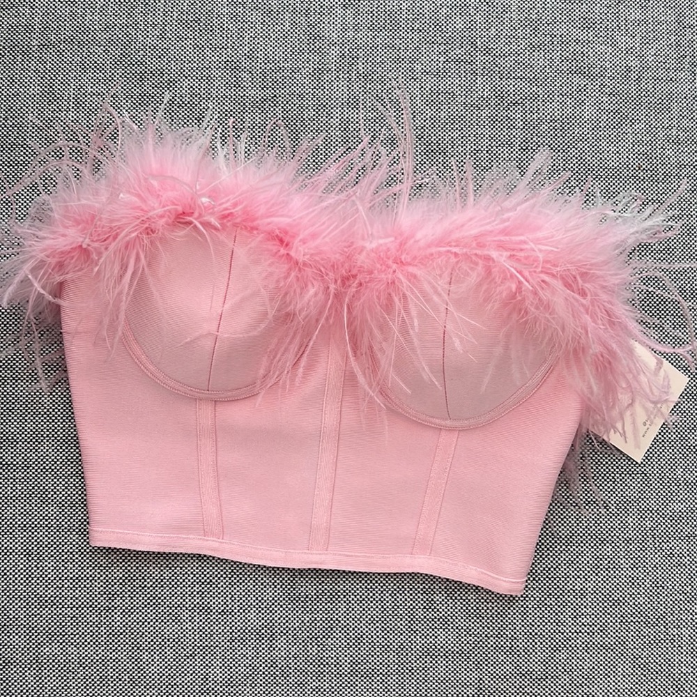 Superdown Ramona Bustier / Fluffy Pink Feather Top (XS)
